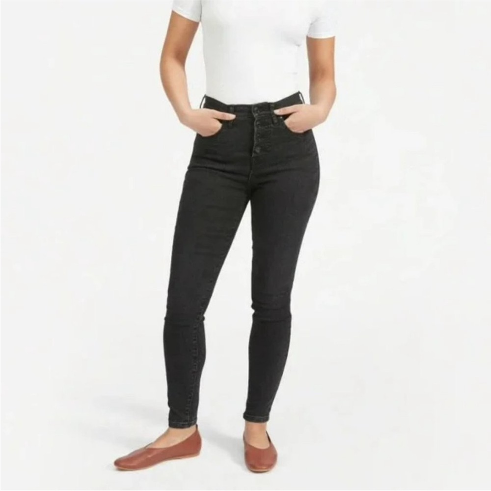 Everlane Washed Black Button Fly High Rise Skinny Jeans